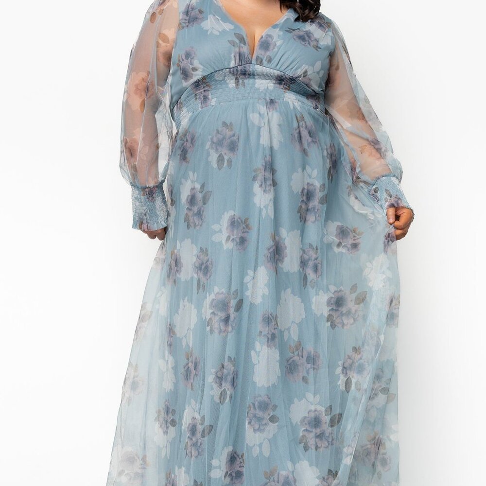 Baltic Born Layla Tulle Maxi Dress | Light Blue Floral Size MM - Picture 2 of 5